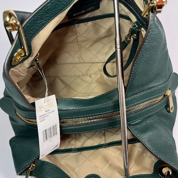 Michael Kors NWT Raven Leather Tote Forest Green - Picture 5 of 8